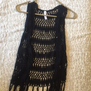 Black crochet vest